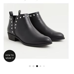 Black Faux Leather Studded V Cut Ankle Bootie